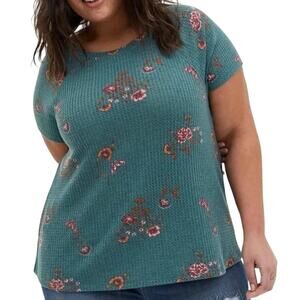 Torrid Green Floral Waffle Raglan Tee Size 1X Classic Fit Short Sleeve Top